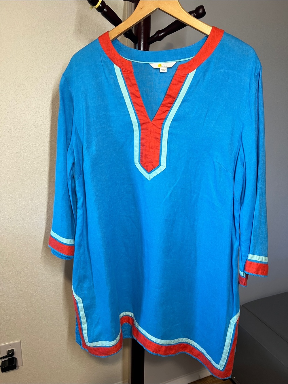 Boden Blue Tunic Coverup with Orange and Light Blue Trim